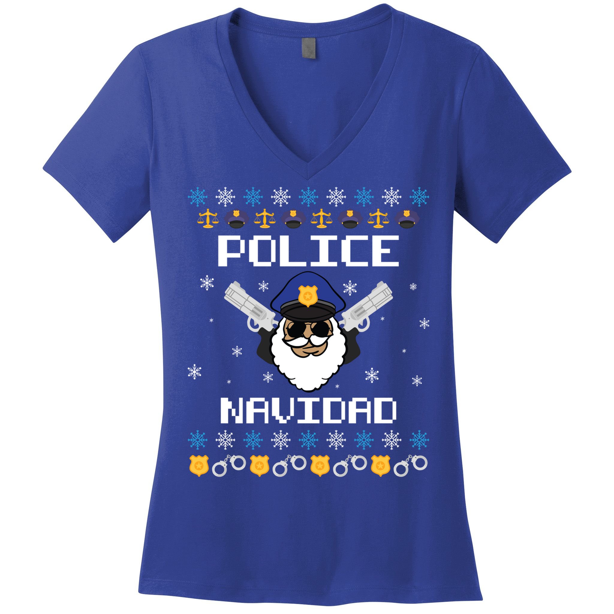 Police Navidad Ugly Christmas Funny Policeman Xmas Women's V-Neck T-Shirt