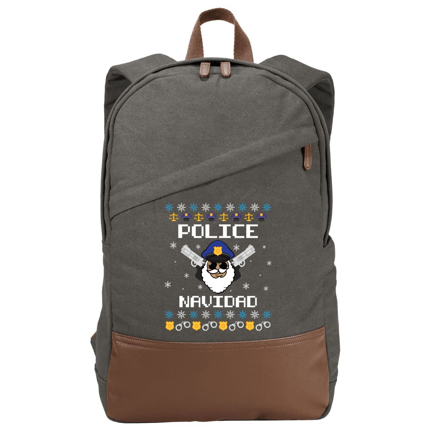 Police Navidad Ugly Christmas Funny Policeman Xmas Cotton Canvas Backpack