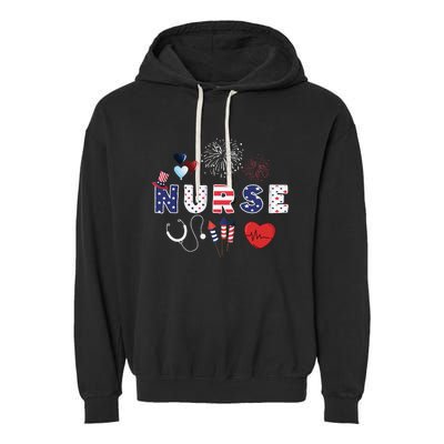 Pride Nurse USA Flag Stethoscope Patriotic Nurse 4th Of July Garment-Dyed Fleece Hoodie