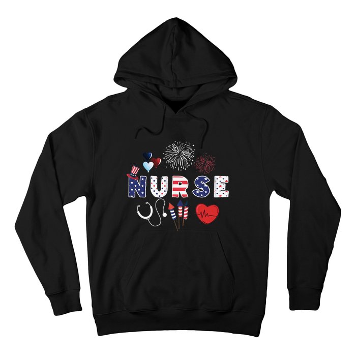 Pride Nurse USA Flag Stethoscope Patriotic Nurse 4th Of July Hoodie