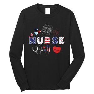 Pride Nurse USA Flag Stethoscope Patriotic Nurse 4th Of July Long Sleeve Shirt