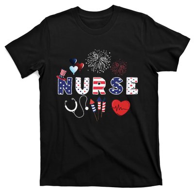 Pride Nurse USA Flag Stethoscope Patriotic Nurse 4th Of July T-Shirt