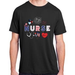 Pride Nurse USA Flag Stethoscope Patriotic Nurse 4th Of July Adult ChromaSoft Performance T-Shirt