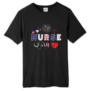 Pride Nurse USA Flag Stethoscope Patriotic Nurse 4th Of July Tall Fusion ChromaSoft Performance T-Shirt