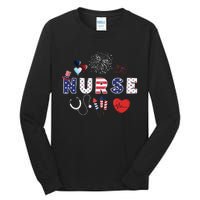 Pride Nurse USA Flag Stethoscope Patriotic Nurse 4th Of July Tall Long Sleeve T-Shirt