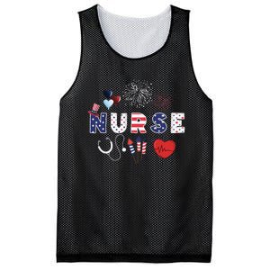 Pride Nurse USA Flag Stethoscope Patriotic Nurse 4th Of July Mesh Reversible Basketball Jersey Tank