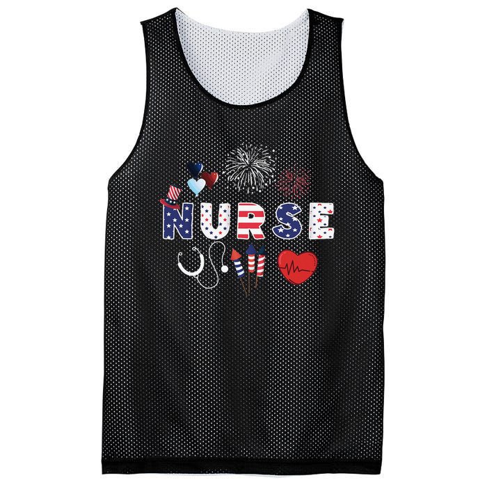 Pride Nurse USA Flag Stethoscope Patriotic Nurse 4th Of July Mesh Reversible Basketball Jersey Tank