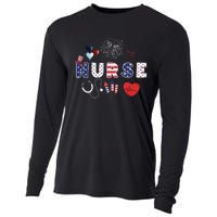 Pride Nurse USA Flag Stethoscope Patriotic Nurse 4th Of July Cooling Performance Long Sleeve Crew