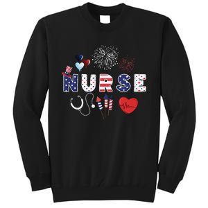 Pride Nurse USA Flag Stethoscope Patriotic Nurse 4th Of July Tall Sweatshirt