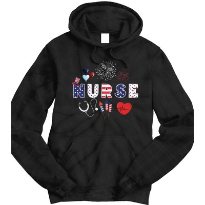 Pride Nurse USA Flag Stethoscope Patriotic Nurse 4th Of July Tie Dye Hoodie