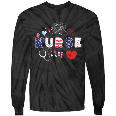 Pride Nurse USA Flag Stethoscope Patriotic Nurse 4th Of July Tie-Dye Long Sleeve Shirt