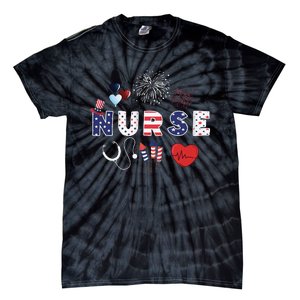 Pride Nurse USA Flag Stethoscope Patriotic Nurse 4th Of July Tie-Dye T-Shirt