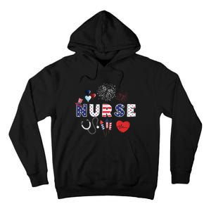 Pride Nurse USA Flag Stethoscope Patriotic Nurse 4th Of July Tall Hoodie