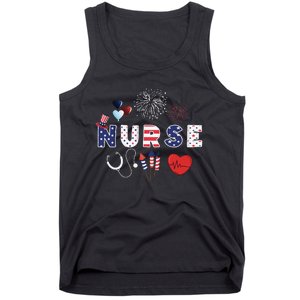 Pride Nurse USA Flag Stethoscope Patriotic Nurse 4th Of July Tank Top