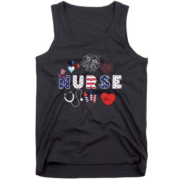 Pride Nurse USA Flag Stethoscope Patriotic Nurse 4th Of July Tank Top