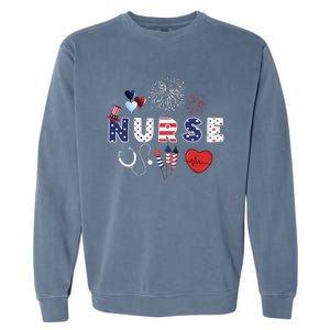 Pride Nurse USA Flag Stethoscope Patriotic Nurse 4th Of July Garment-Dyed Sweatshirt