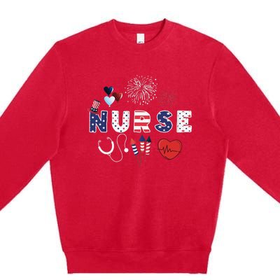 Pride Nurse USA Flag Stethoscope Patriotic Nurse 4th Of July Premium Crewneck Sweatshirt