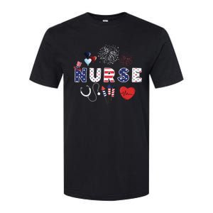 Pride Nurse USA Flag Stethoscope Patriotic Nurse 4th Of July Softstyle CVC T-Shirt