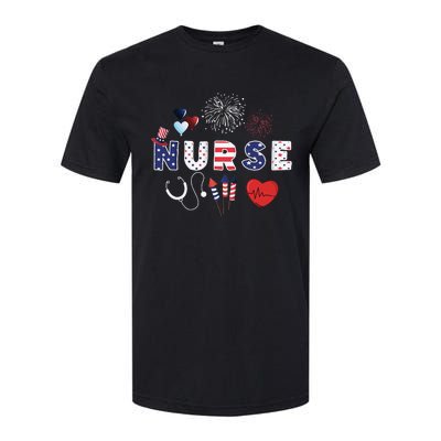 Pride Nurse USA Flag Stethoscope Patriotic Nurse 4th Of July Softstyle CVC T-Shirt