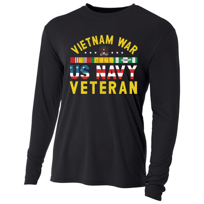 Proud Navy Vietnam Veteran Vietnam War Vet USA Flag Gift Cooling Performance Long Sleeve Crew