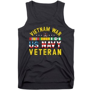 Proud Navy Vietnam Veteran Vietnam War Vet USA Flag Gift Tank Top