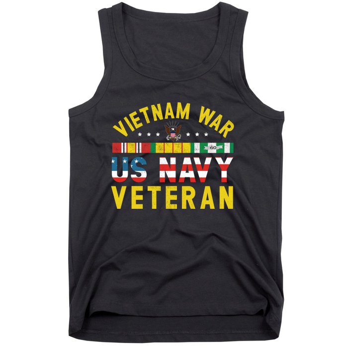 Proud Navy Vietnam Veteran Vietnam War Vet USA Flag Gift Tank Top