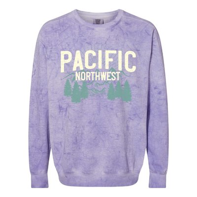 Pacific Northwest Vintage Mountain Camping Hiking Gift Meaningful Gift Colorblast Crewneck Sweatshirt