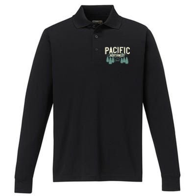 Pacific Northwest Vintage Mountain Camping Hiking Gift Meaningful Gift Performance Long Sleeve Polo