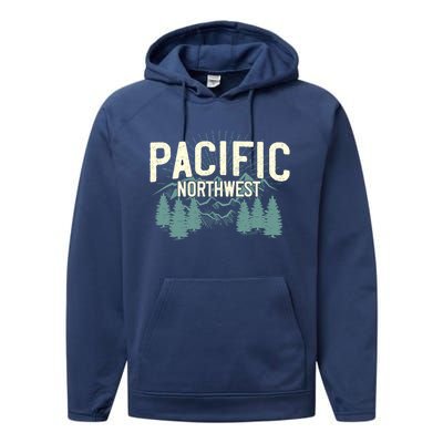 Pacific Northwest Vintage Mountain Camping Hiking Gift Meaningful Gift Performance Fleece Hoodie