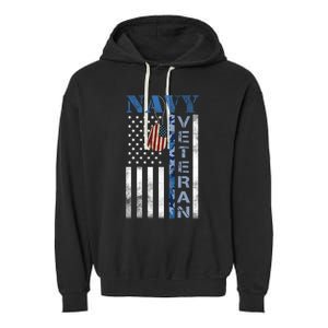 Proud Na Vy Veteran USA Flag Man Dad Grandpa Garment-Dyed Fleece Hoodie