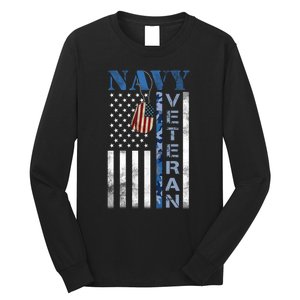 Proud Na Vy Veteran USA Flag Man Dad Grandpa Long Sleeve Shirt