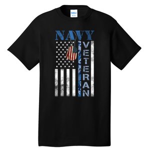 Proud Na Vy Veteran USA Flag Man Dad Grandpa Tall T-Shirt