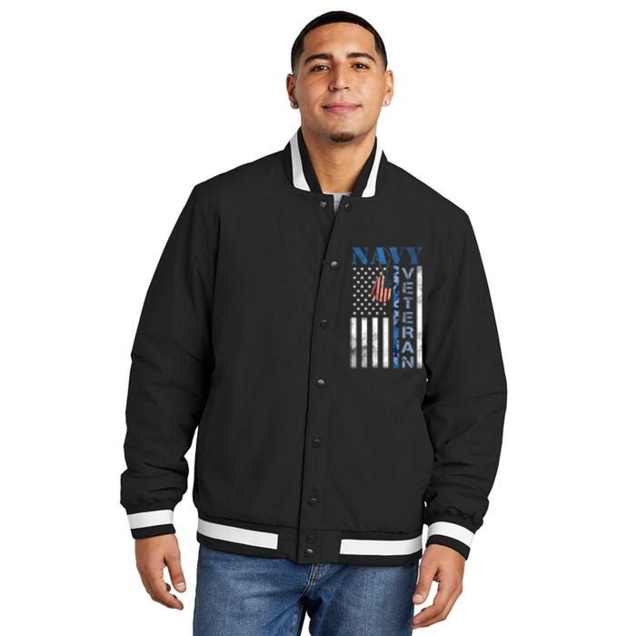 Proud Na Vy Veteran USA Flag Man Dad Grandpa Insulated Varsity Jacket