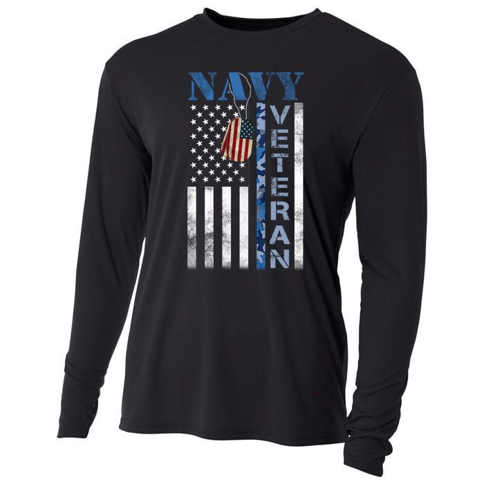 Proud Na Vy Veteran USA Flag Man Dad Grandpa Cooling Performance Long Sleeve Crew