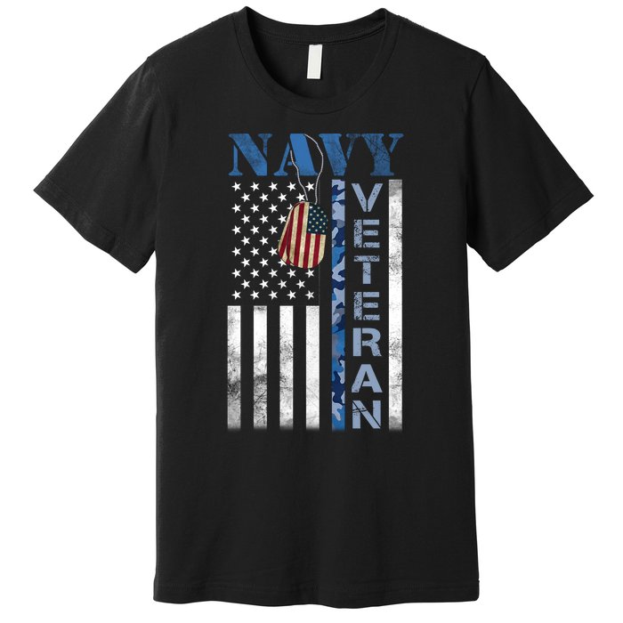 Proud Na Vy Veteran USA Flag Man Dad Grandpa Premium T-Shirt