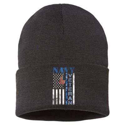 Proud Na Vy Veteran USA Flag Man Dad Grandpa Sustainable Knit Beanie