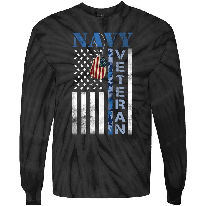 Proud Na Vy Veteran USA Flag Man Dad Grandpa Tie-Dye Long Sleeve Shirt