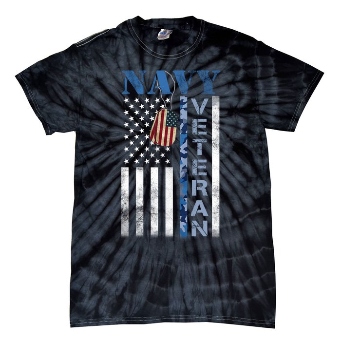 Proud Na Vy Veteran USA Flag Man Dad Grandpa Tie-Dye T-Shirt