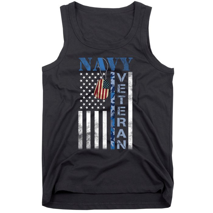 Proud Na Vy Veteran USA Flag Man Dad Grandpa Tank Top