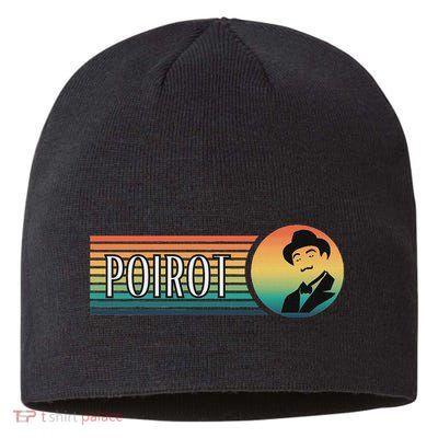 Poirot Name With Hat Mustache Vintage Colors Sustainable Beanie