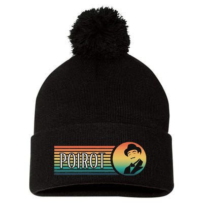 Poirot Name With Hat Mustache Vintage Colors Pom Pom 12in Knit Beanie