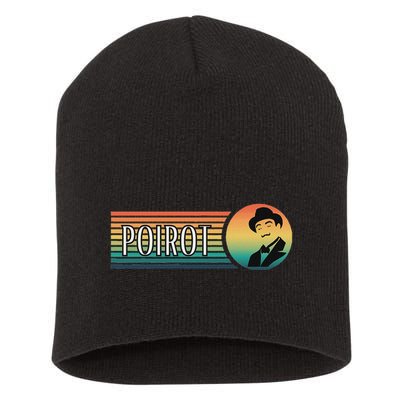 Poirot Name With Hat Mustache Vintage Colors Short Acrylic Beanie