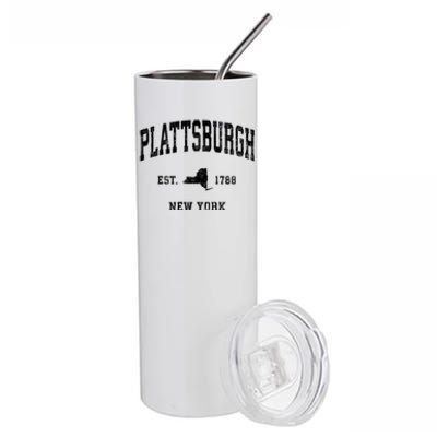 Plattsburgh New York Ny Vintage Athletic Stainless Steel Tumbler