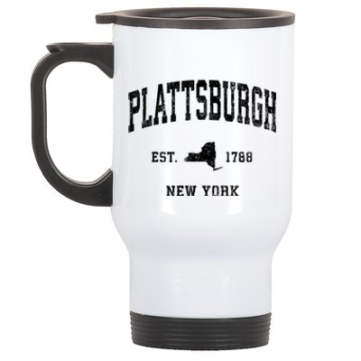 Plattsburgh New York Ny Vintage Athletic Stainless Steel Travel Mug