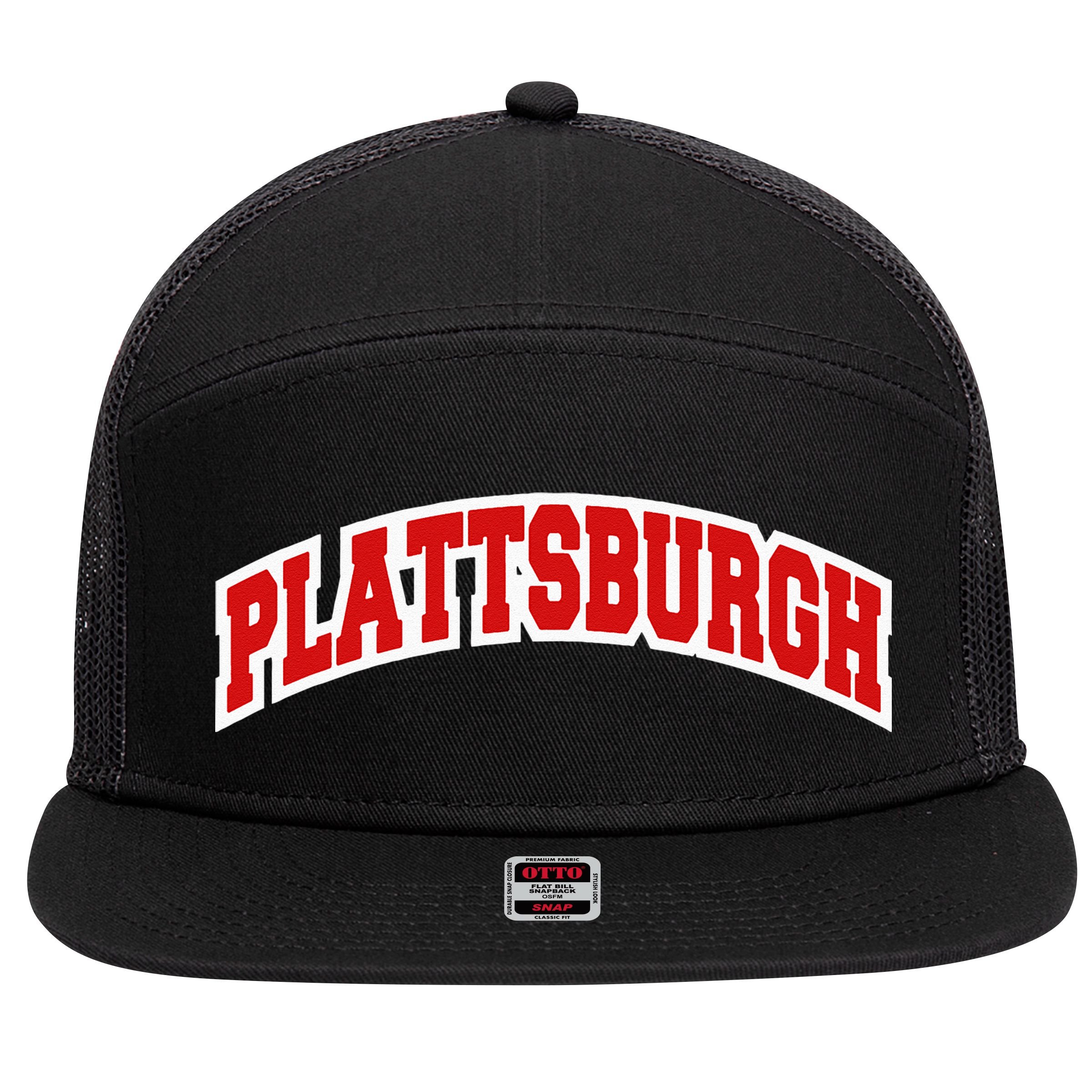 Plattsburgh New York Varsity Style Vintage 7 Panel Mesh Trucker Snapback Hat