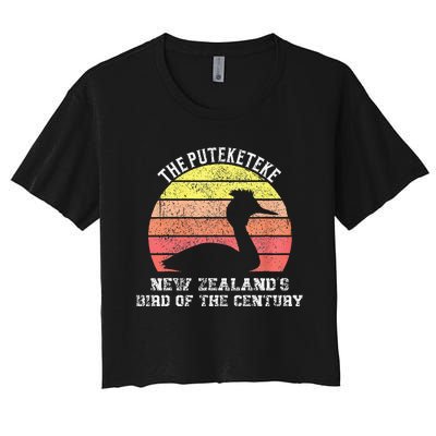 Puteketeke New ZealandS Bird Of The Century Vintage Design Women's Crop Top Tee