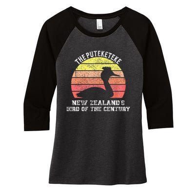 Puteketeke New ZealandS Bird Of The Century Vintage Design Women's Tri-Blend 3/4-Sleeve Raglan Shirt