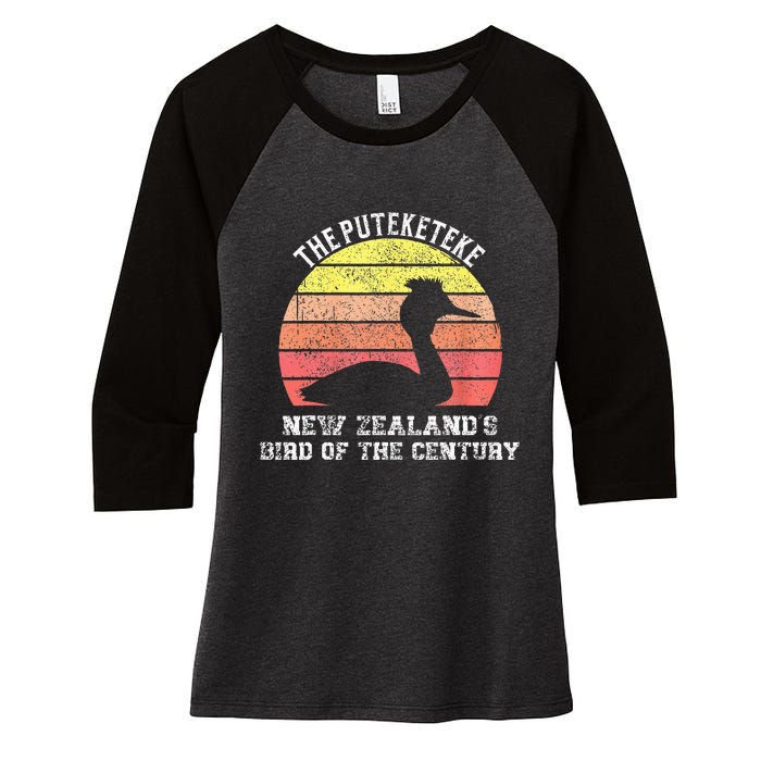 Puteketeke New ZealandS Bird Of The Century Vintage Design Women's Tri-Blend 3/4-Sleeve Raglan Shirt