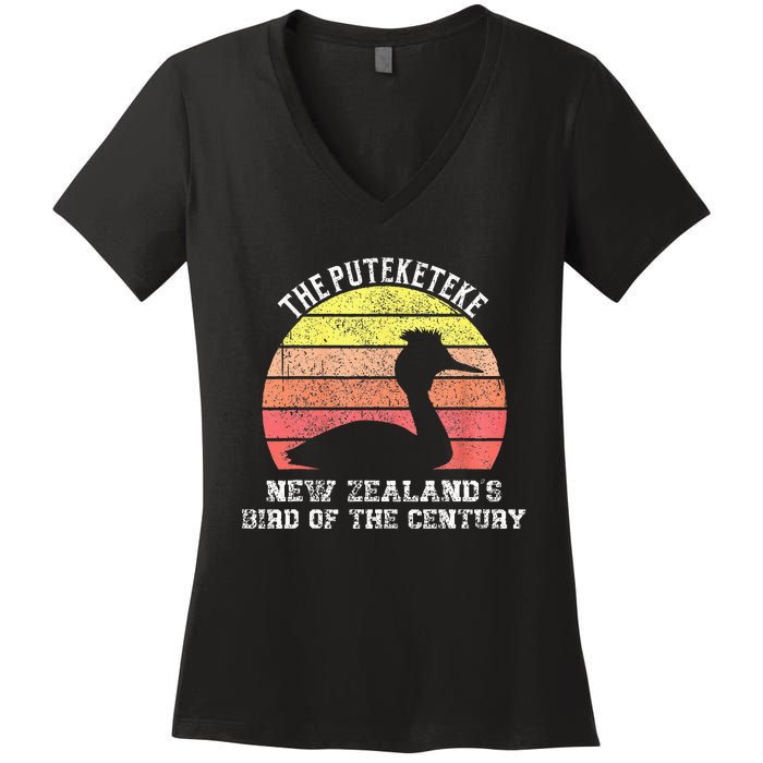 Puteketeke New ZealandS Bird Of The Century Vintage Design Women's V-Neck T-Shirt