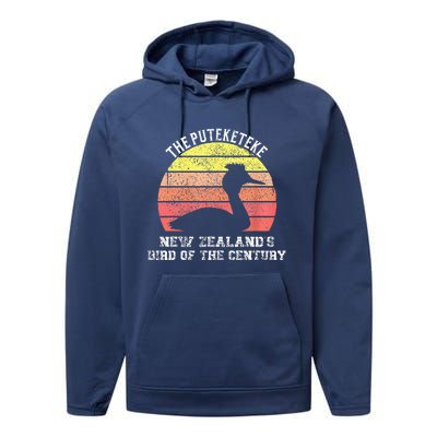 Puteketeke New Zealand's Bird of the Century vintage design  Performance Fleece Hoodie